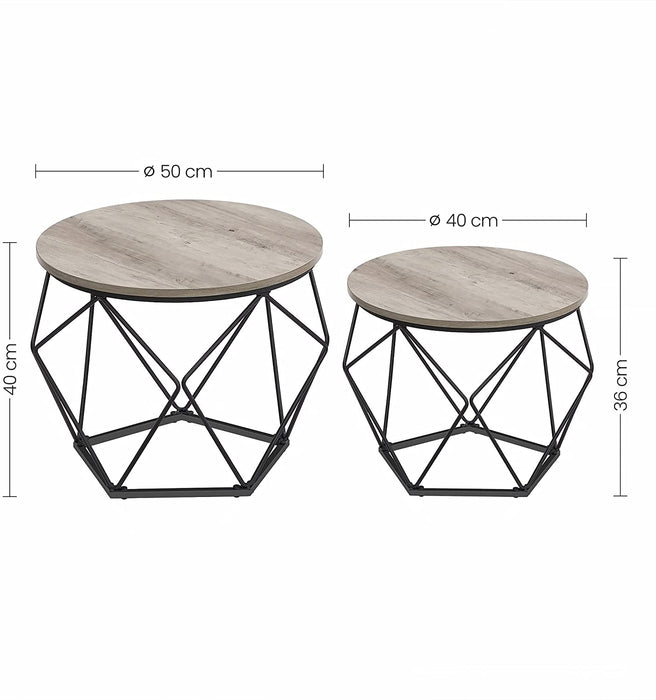 Couchtische, 2er Set, Beistelltische mit Korbfunktion, Satztisch, geometrisch, dekorativ, robust, Stahlrahmen, für Wohnzimmer, Greige-schwarz