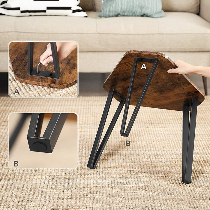 Beistelltisch-Set, 3 Stück Nachttische, Couchtische, mit Metallbeinen, einfacher Aufbau, Industrie-Design, vintagebraun-schwarz