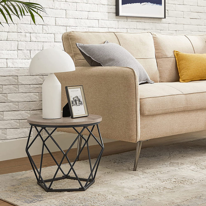 Couchtische, 2er Set, Beistelltische mit Korbfunktion, Satztisch, geometrisch, dekorativ, robust, Stahlrahmen, für Wohnzimmer, Greige-schwarz