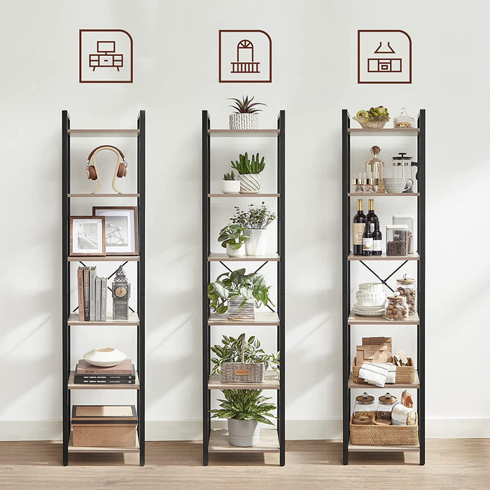 Bücherregal, Standregal, DVD-Regal, mit 6 Ebenen, Büroregal, offene Ablagen, für Büro, Wohnzimmer, Schlafzimmer, Kinderzimmer, Küche