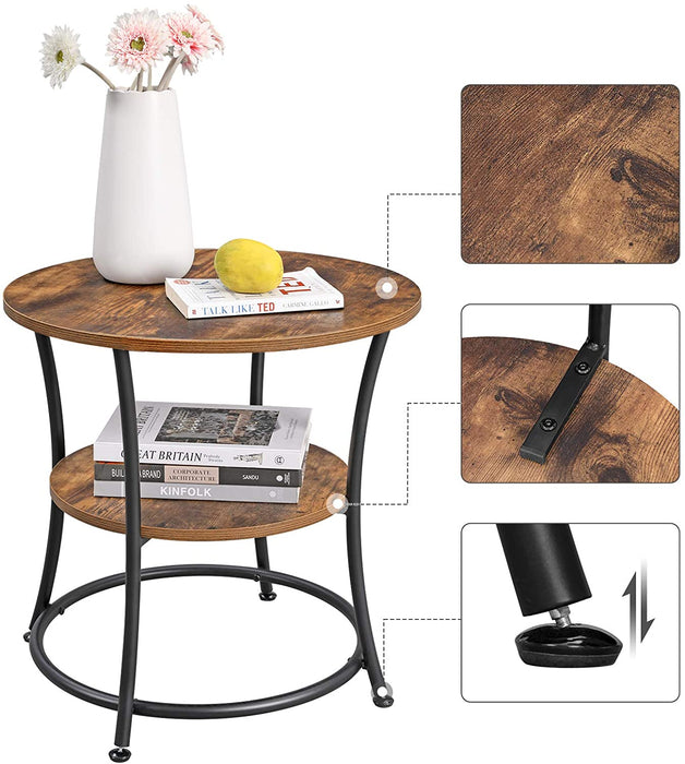 Beistelltisch rund, Sofatisch, 2 Ablagen, Wohnzimmer, Schlafzimmer, einfacher Aufbau, Metall, Industrie-Design, Vintage, Dunkelbraun