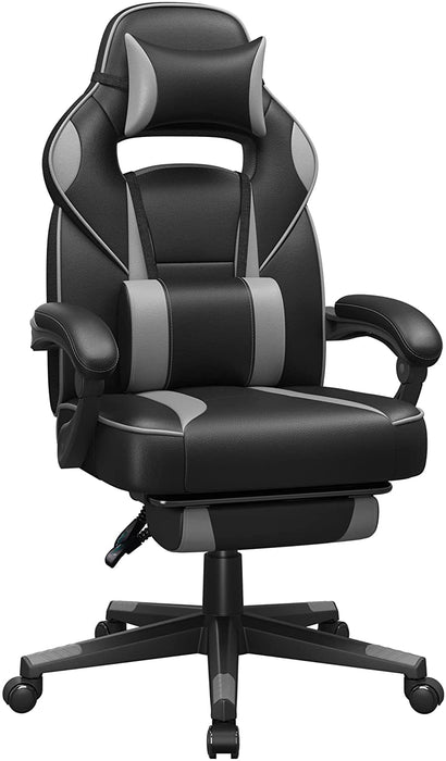 Gamingstuhl, Schreibtischstuhl mit Fußstütze, Bürostuhl mit Kopfstütze und Lendenkissen, höhenverstellbar, ergonomisch, 90-135° Neigungswinkel