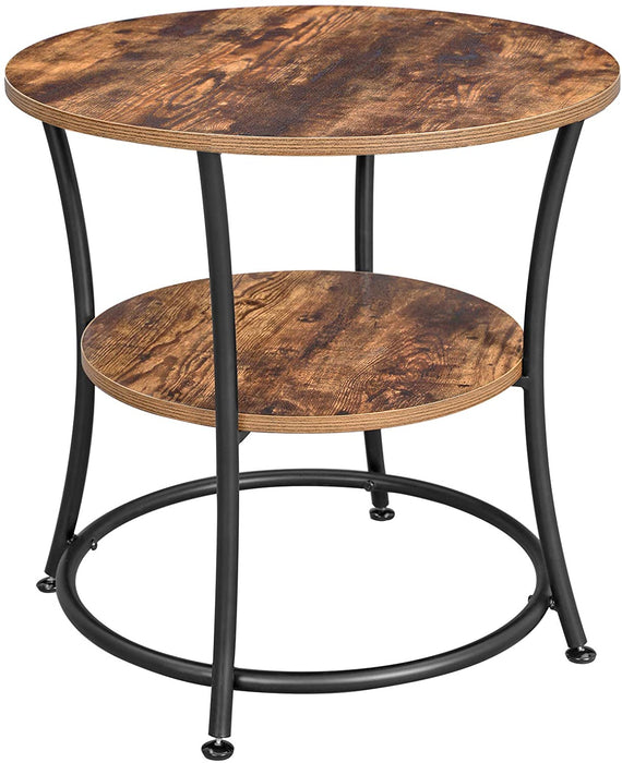 Beistelltisch rund, Sofatisch, 2 Ablagen, Wohnzimmer, Schlafzimmer, einfacher Aufbau, Metall, Industrie-Design, Vintage, Dunkelbraun