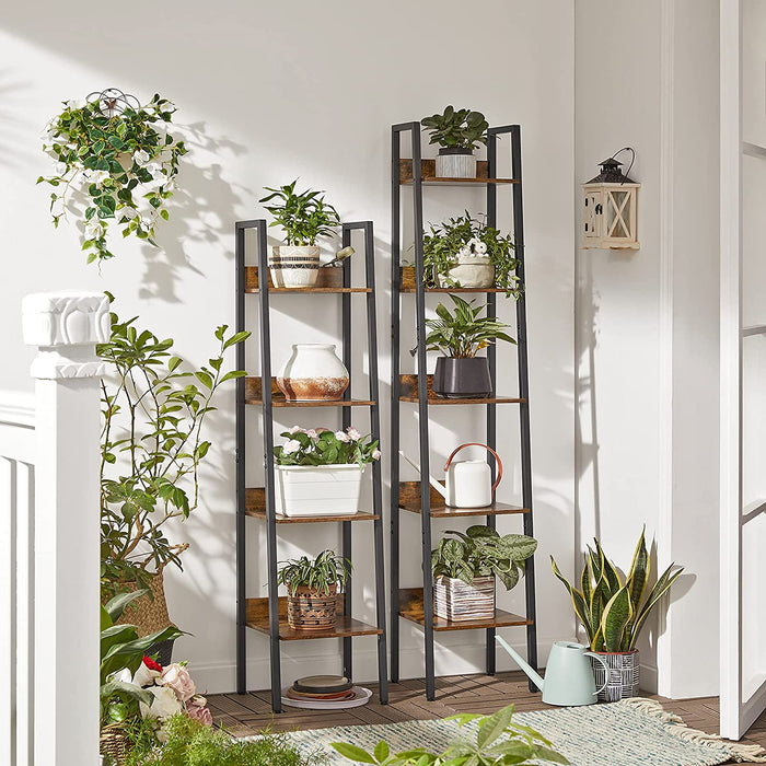 Bücherregal, Leiterregal mit 5 Ablagen, offen, Standregal, schmal, für Wohnzimmer, Schlafzimmer, Küche, Büro, Metallgestell, Industrie-Design