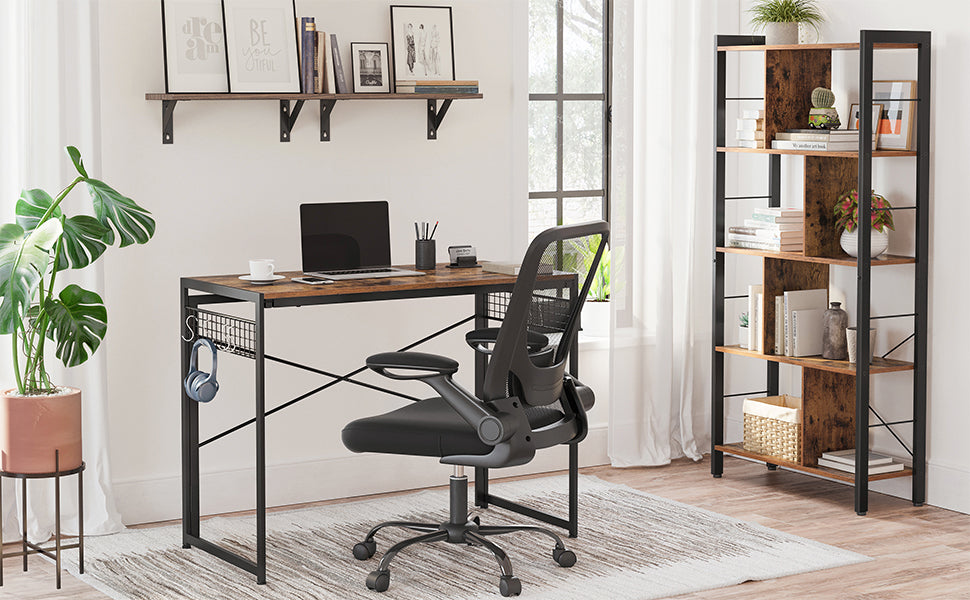Bücherregal, Regal mit 4 Ebenen, Standregal, Bücherschrank, Büroregal, Industrie-Design, für Wohnzimmer, Büro, Arbeitszimmer, groß, Metallgestell