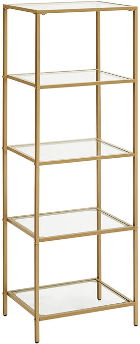 Standregal, Bücherregal, Badregal, 5 Ebenen, Küchenregal, schmal, Regal, Badezimmerregal, für Wohnzimmer, Schlafzimmer, Arbeitszimmer, Hartglas