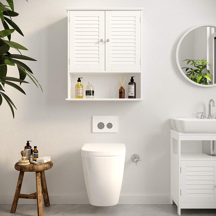 Wandschrank, Hängeschrank, Badezimmerschrank, Wandmontage, Medizinschrank mit höhenverstellbarer Regalebene, Badschrank, Doppeltür, offenes Fach