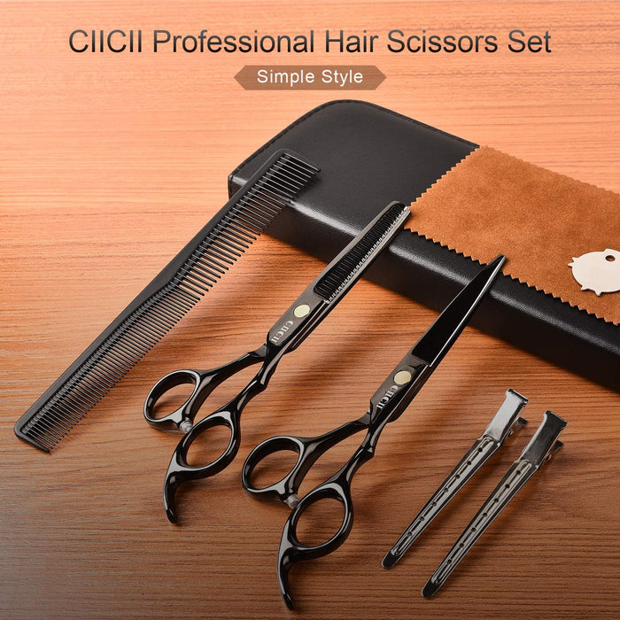 Haarschneideschere, CIICII Professionelle Haarschere Set (Friseurschere & Effilierschere) Haar Bart Trimmen Pflege Haustiere Familie Friseursalon
