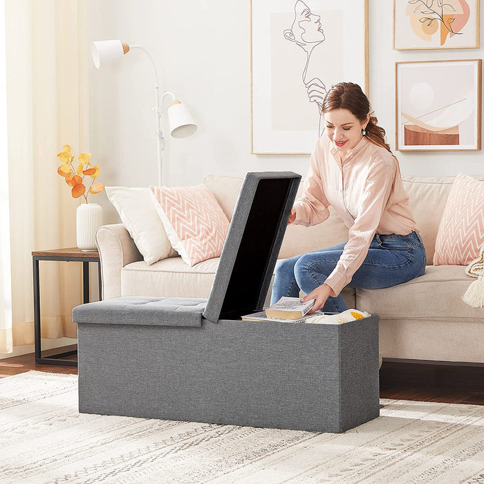 110 x 38 x 38 cm Faltbarer Sitzhocker 3-Sitzer belastbar bis 300 kg Fußbank Schuhbank Tritthocker leinen, Hellgrau