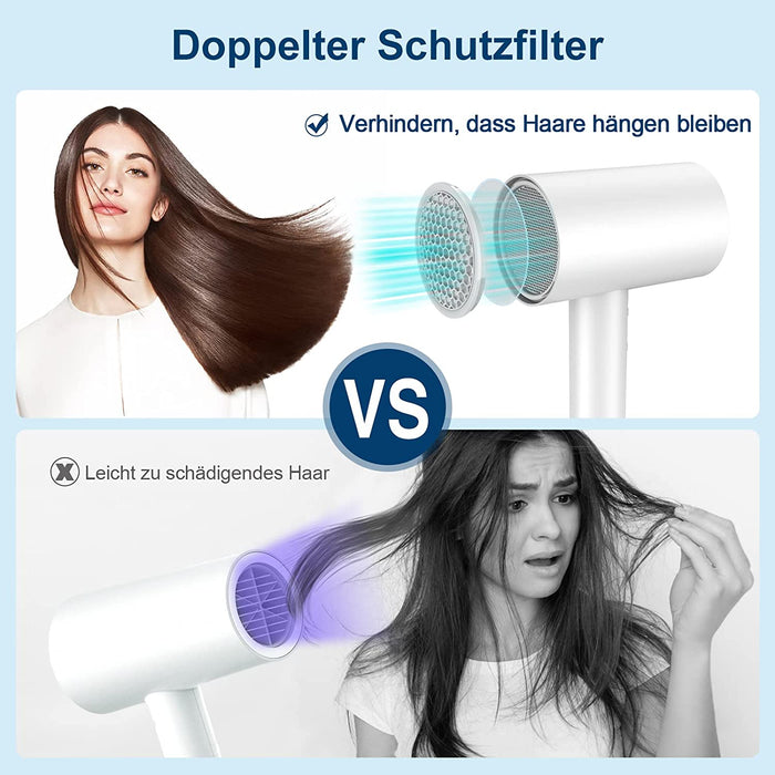 Ionen Haartrockner 2100W, Profi Föhn mit 3 Heizstufen Und 2 Geschwindigkeiten, Fön mit Konstante Temperaturfunktion, Geschenk Option Reisefön für Kinder, Familien, Friseursalon