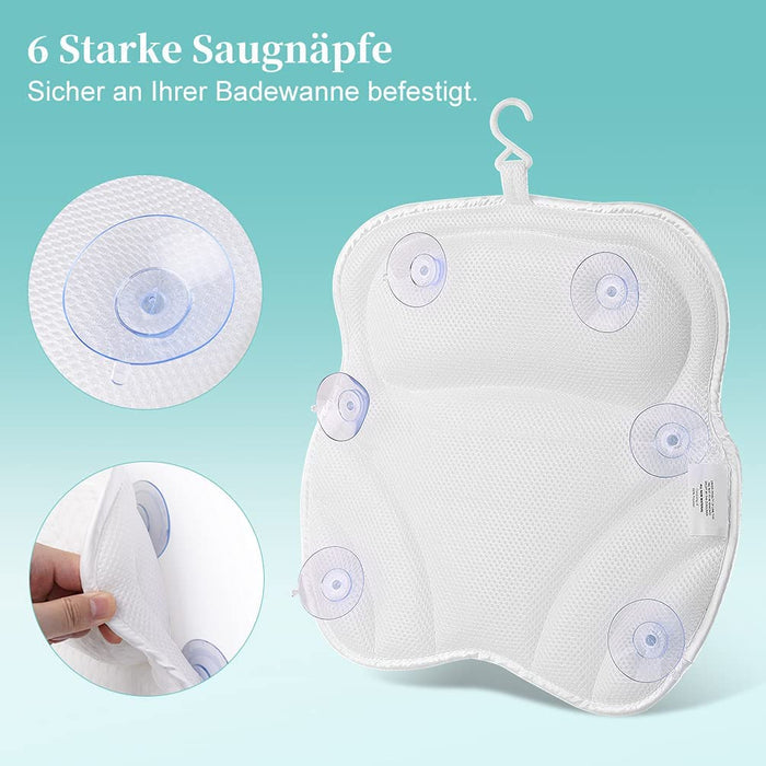 Badewannenkissen rutschfest Badewanne Kissen mit 6 Saugnäpfen - Badekissen mit 4D Air Mesh Technologie Bath Pillow für Whirlpool Spa Massage Wellness