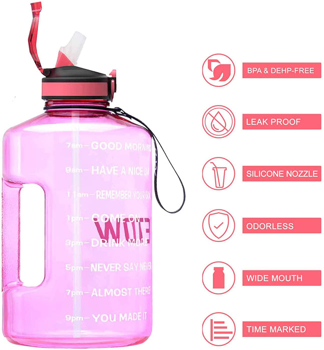 2,2 Liter Trinkflasche Sport mit Zeitangaben und Strohhalme, 2,2L Groß Sportflasche BPA Frei, Auto Wasserbehälter Auslaufsicher Sportflasche (Pink 2,2L)