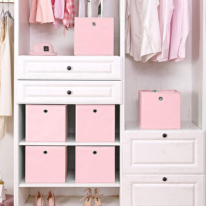 Aufbewahrungsboxen, 6er Set, Faltbare Stoffboxen, Faltboxen aus Vliesstoff, Würfel, Aufbewahrungskörbe, für Spielzeug und Kleidung, rosa