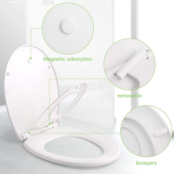 WC Sitz Family, Himimi Familien Toilettendeckel mit Magnetisch zu Befestigenden Kindersitz, Absenkautomatik, Verstellbares Scharnier, Quick-Release