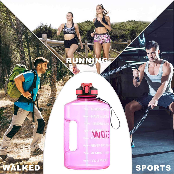 2,2 Liter Trinkflasche Sport mit Zeitangaben und Strohhalme, 2,2L Groß Sportflasche BPA Frei, Auto Wasserbehälter Auslaufsicher Sportflasche (Pink 2,2L)