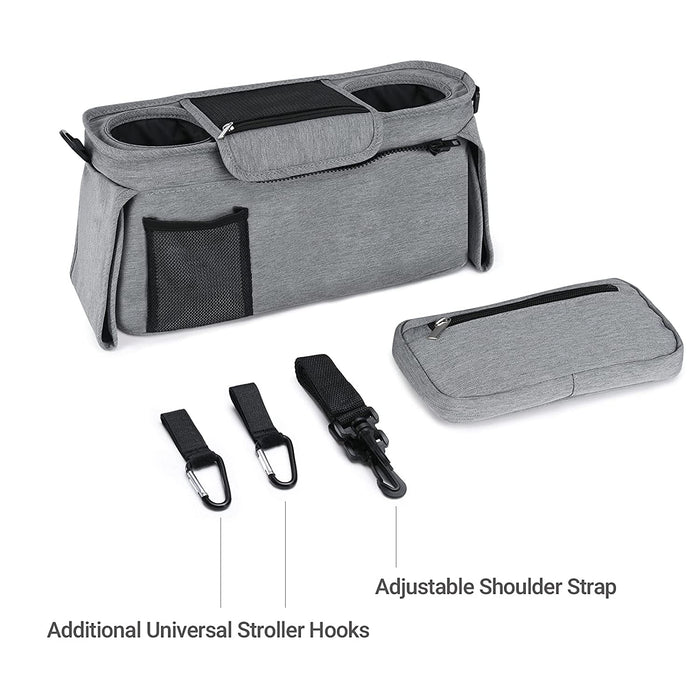 Kinderwagen Organizer Universal mit Isolierten Getränkehalter/Becherhalter, Momcozy Buggy Kinderwagentasche Baby Zubehör mit Reißverschlusstasche