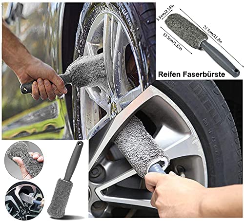 6er Auto Felgenbürste Alufelgen Set, Auto Reinigungsbürste Kit mit Mikrofaser Felgen Reinigung Bürste Reifenbürste Waschhandschuh Reinigungstücher Car