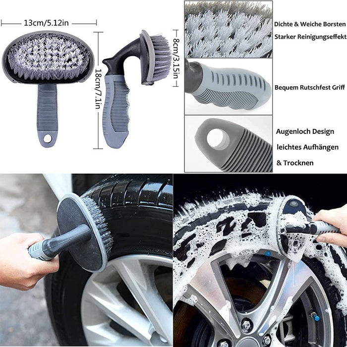 6er Auto Felgenbürste Alufelgen Set, Auto Reinigungsbürste Kit mit Mikrofaser Felgen Reinigung Bürste Reifenbürste Waschhandschuh Reinigungstücher Car