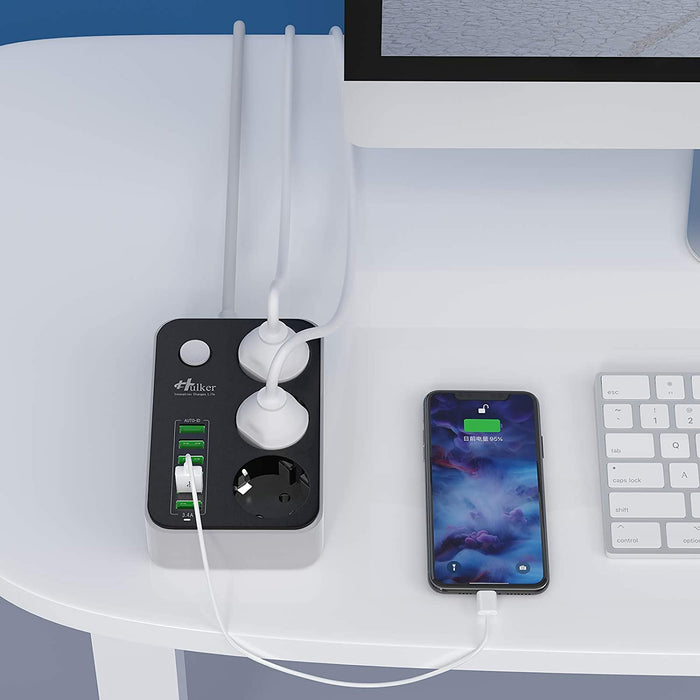 Mehrfachsteckdose HULKER Steckdosenadapter 3 fach/Steckdosen 6 USB -Anschlüsse, Steckdosenleiste mit überspannungsschutz, 1.6 m Verlängerungskabel EU