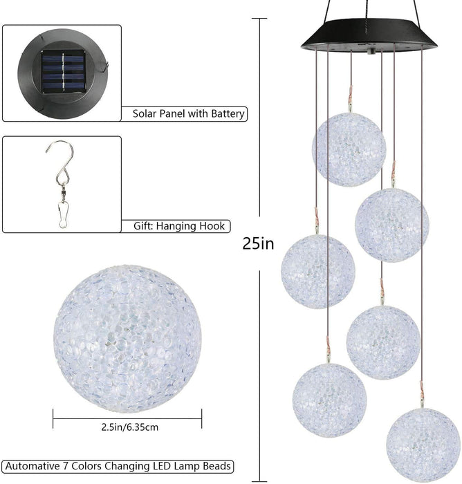 Windspiele für Draußen, LED Kugle Solar Windspiele Farbwechsel, Solarbetriebene Gartenlampe Hängeleuchte für Garten Baum Terrasse Deck Hof Rasen