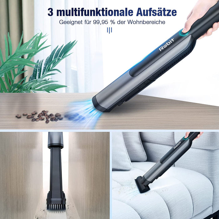 Handstaubsauger Akku Beutellos, Robit 17000Pa, kabellos, 3-in-1-Spaltdüse,90W Autostaubsauger mit 2200mAh Li-lonen Akku&30 Minuten Laufzeit für Auto Zuhause Wohnmobil Tierhaare - Staubsauger