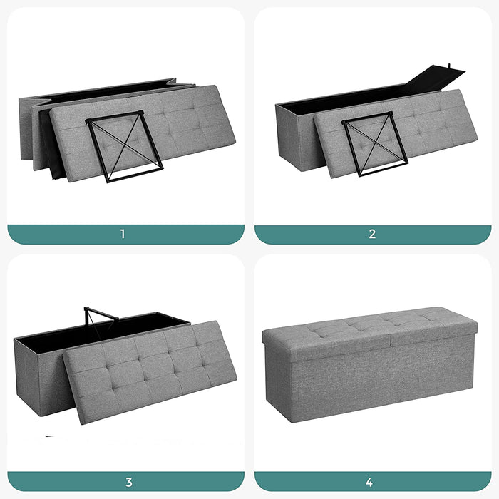110 x 38 x 38 cm Faltbarer Sitzhocker 3-Sitzer belastbar bis 300 kg Fußbank Schuhbank Tritthocker leinen, Hellgrau