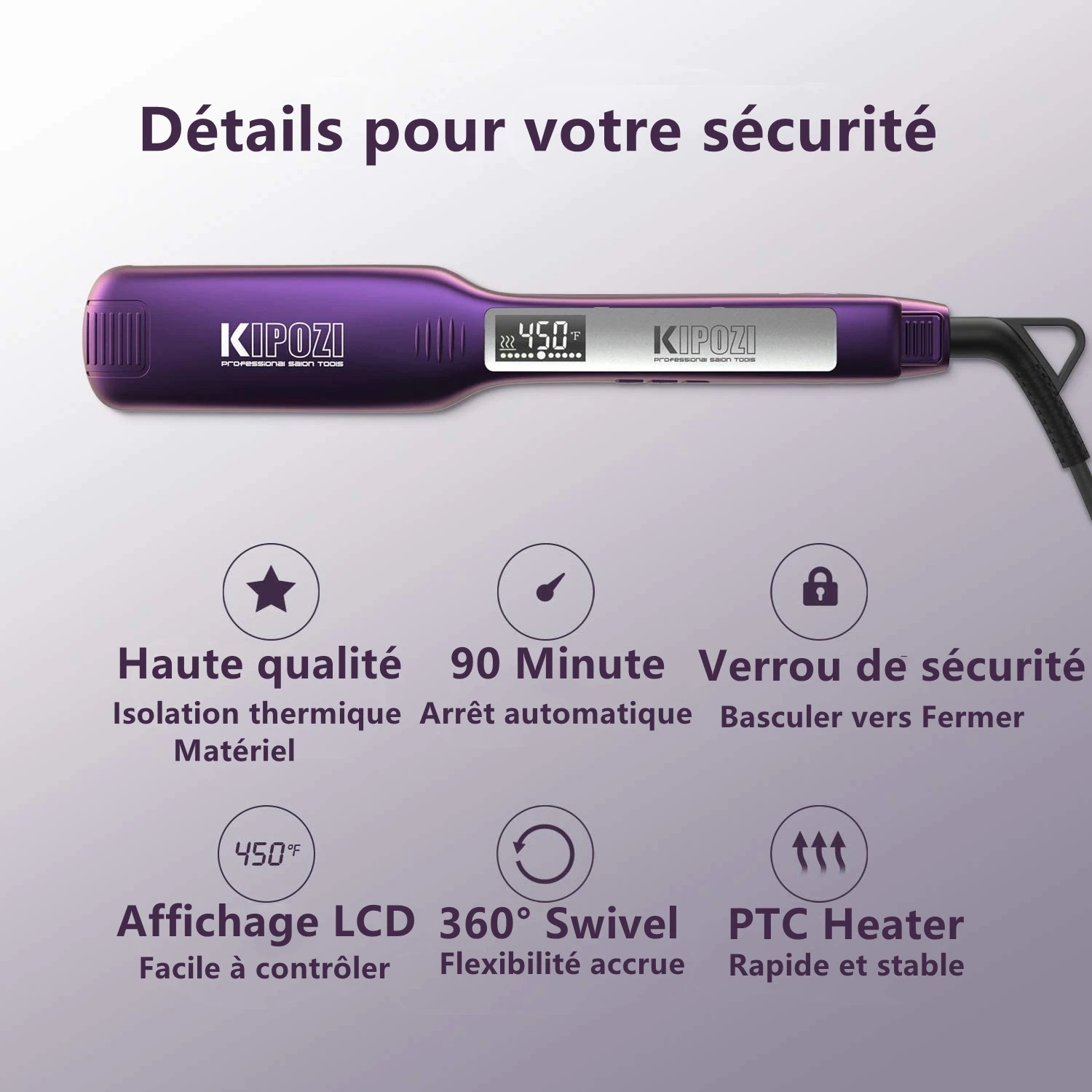 Fer à lisser professionnel en titane avec affichage LCD Fer à lisser professionnel en titane avec affichage LCD