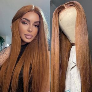 Perruque de Cosplay synthétique lisse, brun gingembre, 13x1 T, avec raie, sans colle, naissance des cheveux pre-plucked, avec cheveux de bébé, pour femmes 1