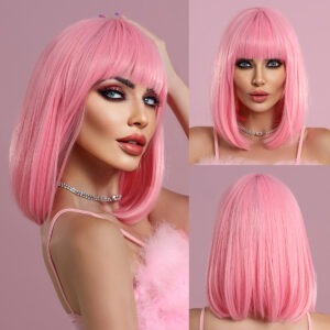 perruque synthétique rose
